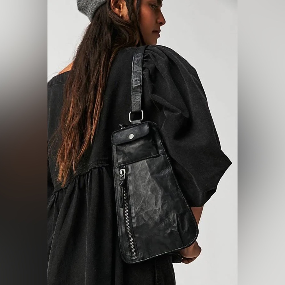 Free People Black Leather Shoulder Bag